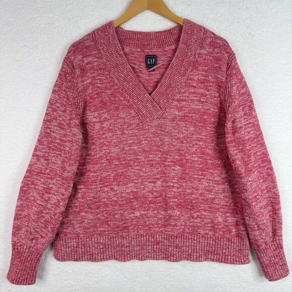Gap Pink Marled Knit V-Neck Sweater XL Cotton - Picture 1 of 13